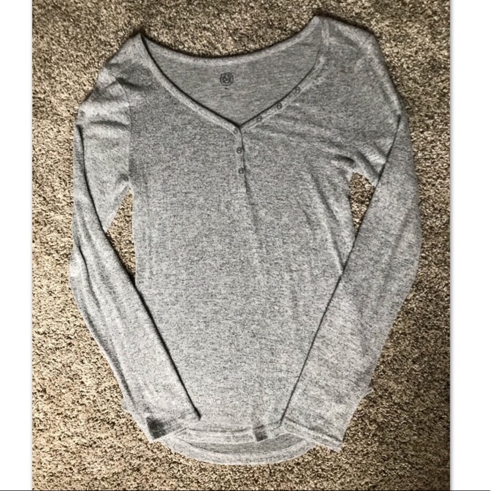 Grey Long-Sleeve Henley Tee